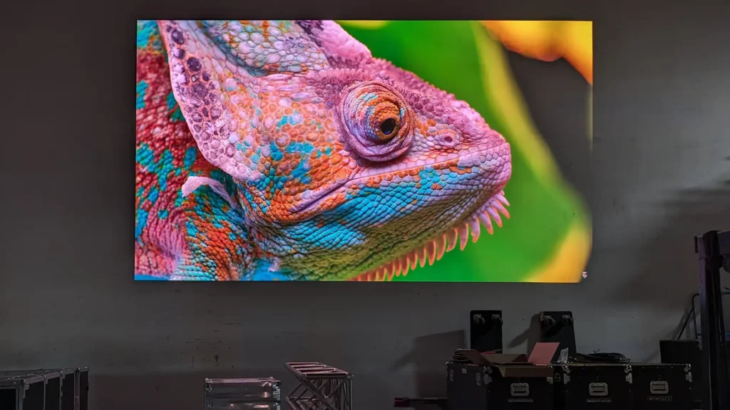 An image of a Chameleon on one of the new Christie M4k25 RBG+ projectors