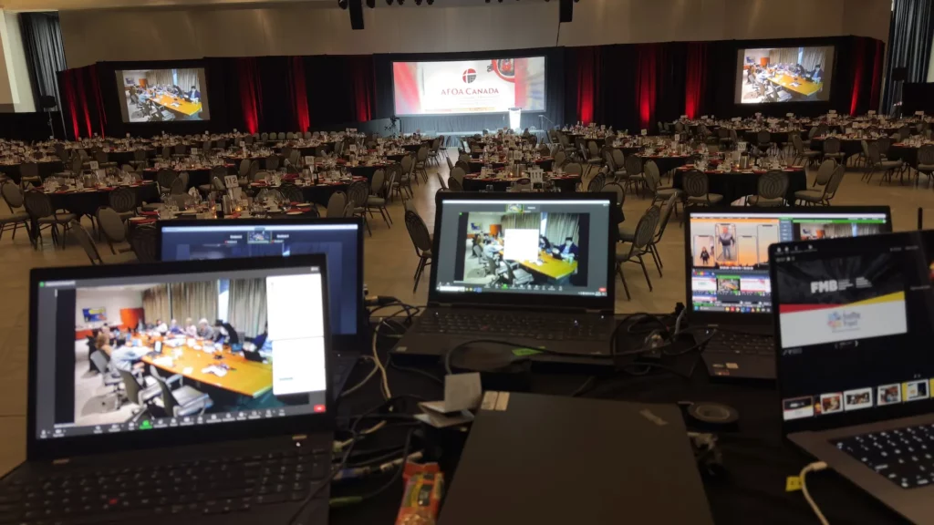 An AVentPro technician's monitors as they work on a large event